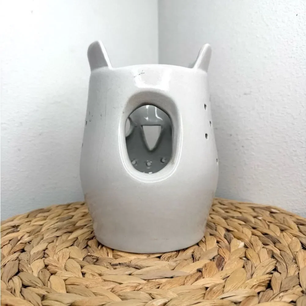 MA Hadley Owl Luminary White Ceramic Candle Holder Animal Clay Handcrafted Light